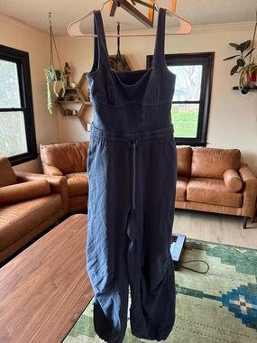 Sleeveless Navy Blue Jumpsuit with Drawstring Waist